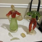 MID CENTURY MURANO ART GLASS MAN AND WOMAN FRUIT BASKETS FIGURINES CHIPPED READ!