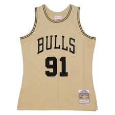 MENS MITCHELL & NESS KHAKI BLACK SWINGMAN JERSEY BULLS 1997 DENNIS RODMAN