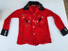 VTG Esskay Cowboy Western Shirt Boys Red Black Embroidered Snap USA Chain Stitch
