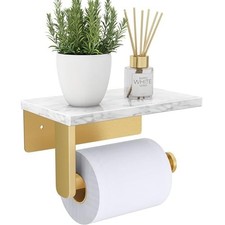 Toilet Paper Holder with Marble Shelf, Gold Finish, Wall Mounted Bathroom Unit