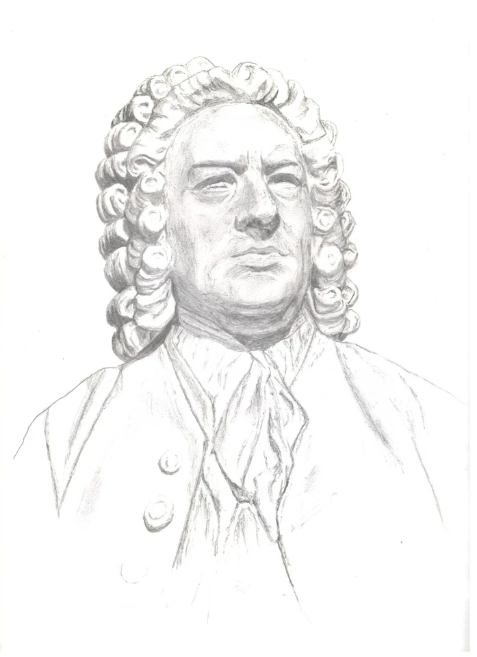 Bocetos originales enmarcados, bustos de Bach, Mozart y Beethoven 14,5 x 17,5" Foto 2 de 4