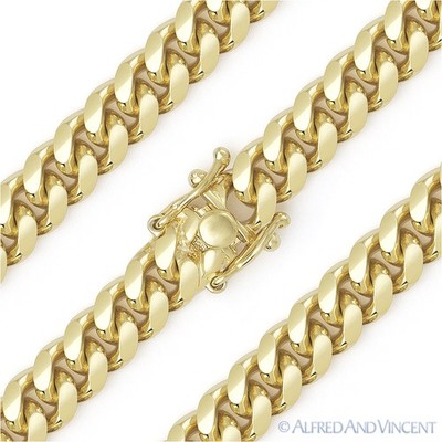 7,2 mm Miami Cuban Link 925 Sterling Silber 14k Gelbgold vergoldet Kette Armband