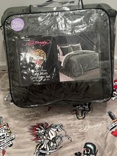 Ed Hardy Green Cards & Dice Embossed Cozy Plush 3pc QUEEN Comforter & Shams Set