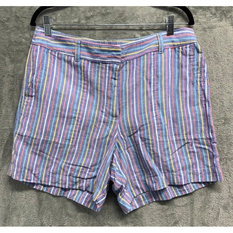 Talbots Womens Multi Color Striped Linen Blend Shorts Size 12 Blue Orange Yellow