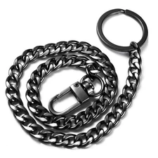 STAINLESS STEEL BIKER KEYCHAIN 16” Black Link Chain Wallet Punk Trucker NEW