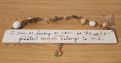 CR Gibson Sandra Magsamen  I Am As Lucky As Can Be  Wood Plaque Sign NWT