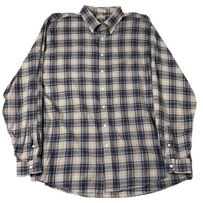 LL Bean Button Down Shirt Men XXL Tall Plaid Flannel Gray Black Gorpcore Grunge