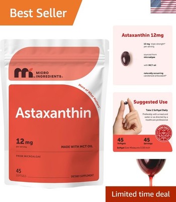 Astaxanthin 12mg Softgels with MCT Oil - 45 Count Antioxidant Formula