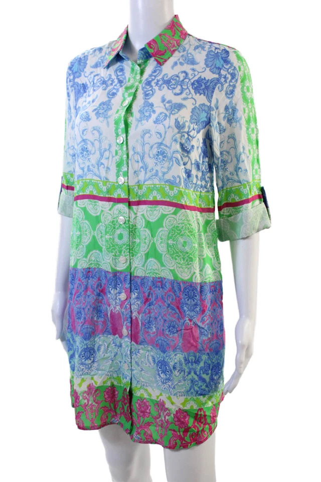 Mini Vestido Camisa Renuar Para Mujer Floral Cuello Abotonado Multicolor Talla S Foto 2 de 4