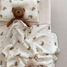 Large Cotton Toddler Blanket Girls Boys Bear Bee 47x51 Inch Quilt Soft Bedding