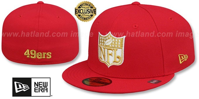 San Francisco 49ers NFL Shield-Throwback Red Fitted Hat - Sz 7 & 3/8ths
