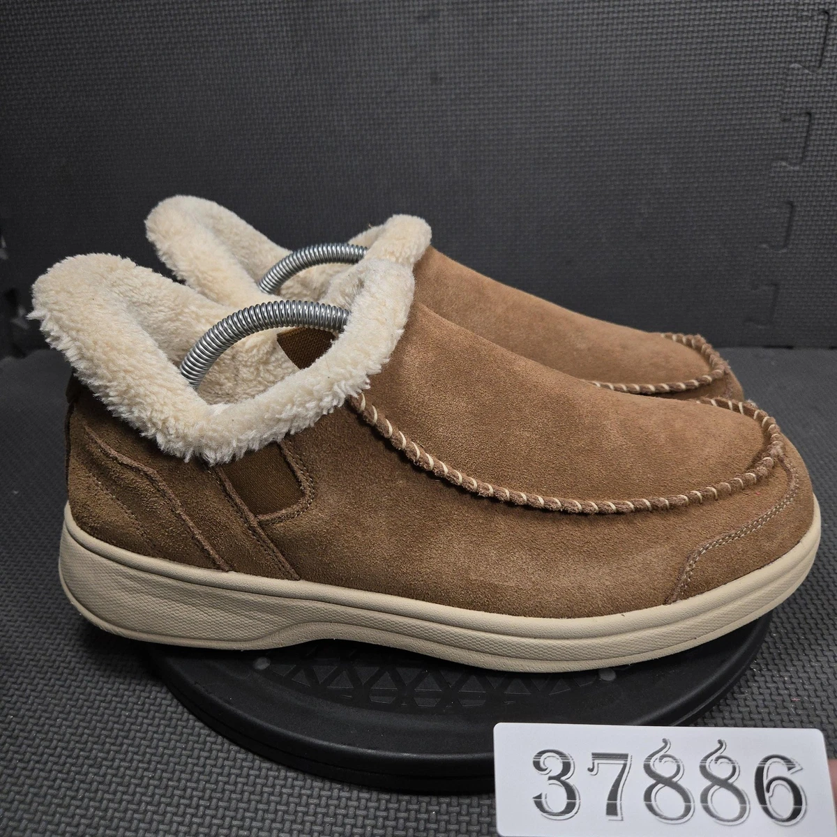 Orthofeet Asheville Men’s Orthopedic Tan Suede Faux Fur-Lined Slip-On Slippers Amazon.com | Orthofeet Men main image 2