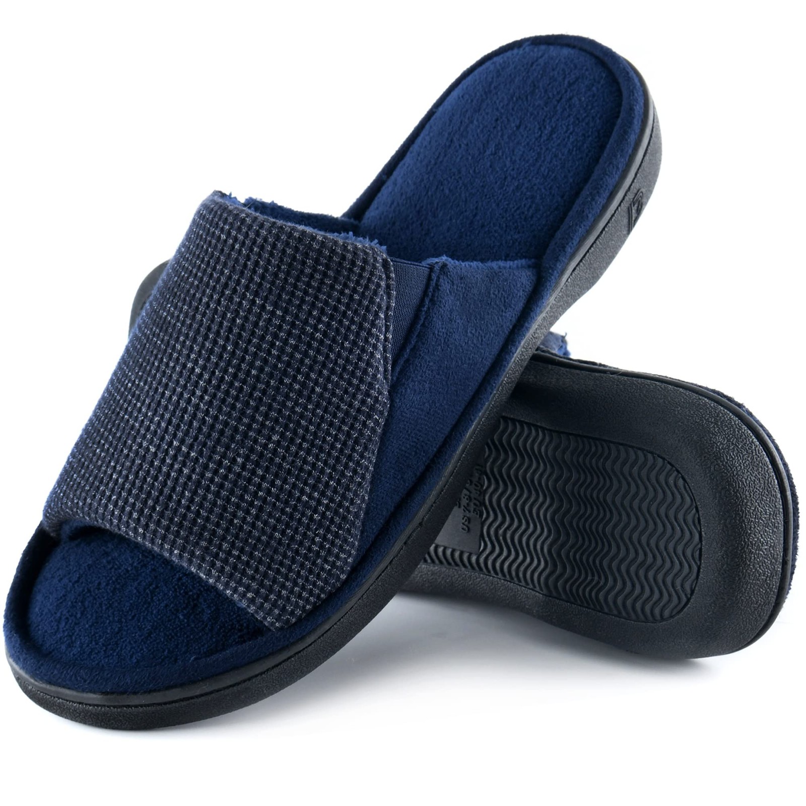 Cozy Men's Open Toe House Slippers Memory Foam,Comfy Slip On Indoor Slipper f...