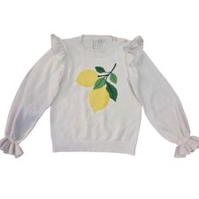 Janie  Jack Girls' White Pullover Sweater, Lemon Graphic, Ruffles, Buttons Sz 6