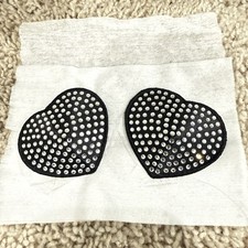 Women's Nipple Covers Black Satin Hearts with Rhinestones Reusable Pasties