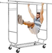 Heavy Duty Commercial Clothing Garment Rack Rolling Collapsible Chrome US