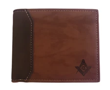 Freemason Leatherette Bifold Wallet Masonic Compass Wallet Brown