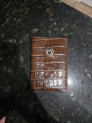 Brighton Tan Crocodile Leather Silver Heart Passport Holder Wallet Book 