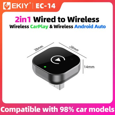 EKIY 2in1 Wired To Wireless CarPlay Adapter Android Auto Dongle Smart AI Box Hig