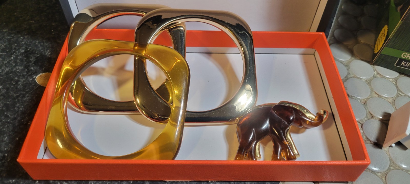 Vintage Liz Claiborne Elephant Tortuous She'll Gold Tone Broach And Bangles