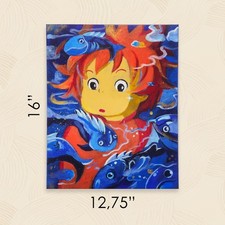 Ghibli Ponyo Original Acrylic Art by IrikoArt, 16x13, Hand Drawing