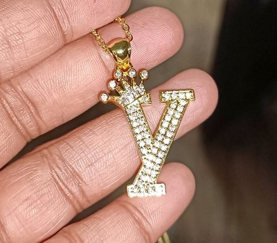2Ct Round Lab Created Diamond Initial ''Y'' Letter Pendant 14k Yellow Gold Plated
