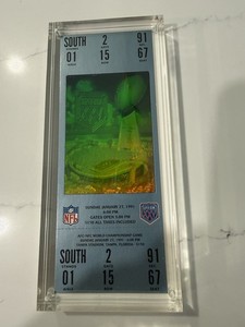 1991 Super Bowl XXV Hologram Commemorative Full Ticket Lucite Case Giants/Bills
