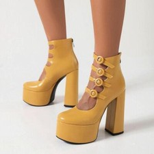 Womens Gothic Buckle Platform Shoes High Heel Hollow Ankle Boots Casual Occident
