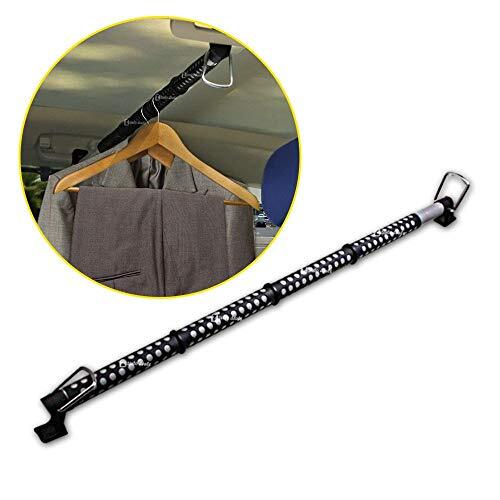 Heavy Duty Car Clothes Hanger Rod w/ Rubber Grips and Rings, Expandable
