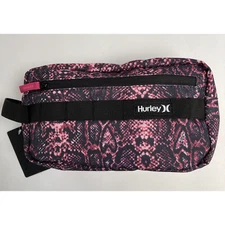 HURLEY Logo Travel Bag 9x5x4 inch Black Pink Snake Skin Gym Workout Tote