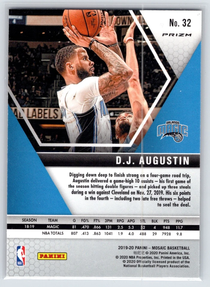 2019-20 Panini Mosaic Orange Prizm D.J. Augustin #32 - Image 2 of 2