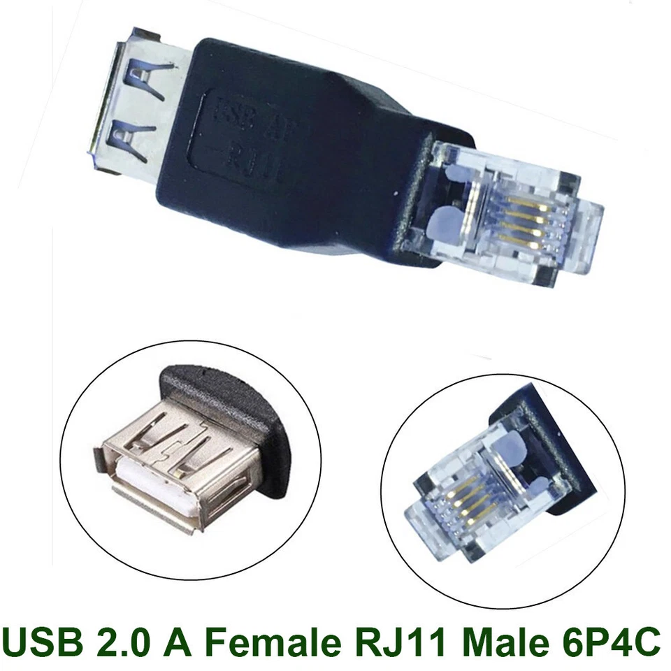 1pc RJ11 6P4C Telephone Jack to USB Type-A Female Adapter for Fax Machine Modem - Image 2 of 4