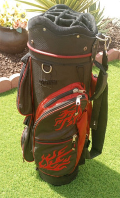 Caddy Daddy Golf Bag 14 Way w/FLAMES  Rain Cover Rare READ DESCRIPTION !FLAWS!
