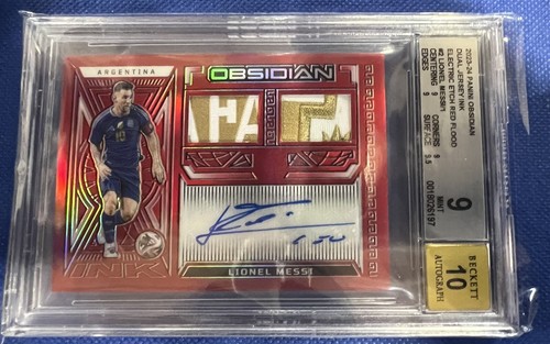 2023-24 Obsidian Dual Jersey Ink Red Flood LIONEL MESSI DJ-LM Auto 1/1 BGS 9/10