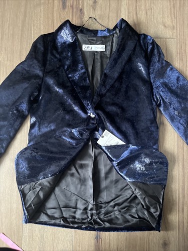 NWT ZARA Woman Velvet Blazer ZW Collection Navy Blue 9499/121 Sz S # g2 - Picture 15 of 15