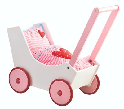 HABA Puppenwagen Herzen mit Bettzeug, Holzpuppenwagen, Holz