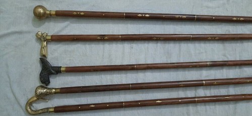 Nautical Brass Walking Stick Different Handle Wooden Cane Victorian Lot of 5 Pcs - Picture 3 of 5