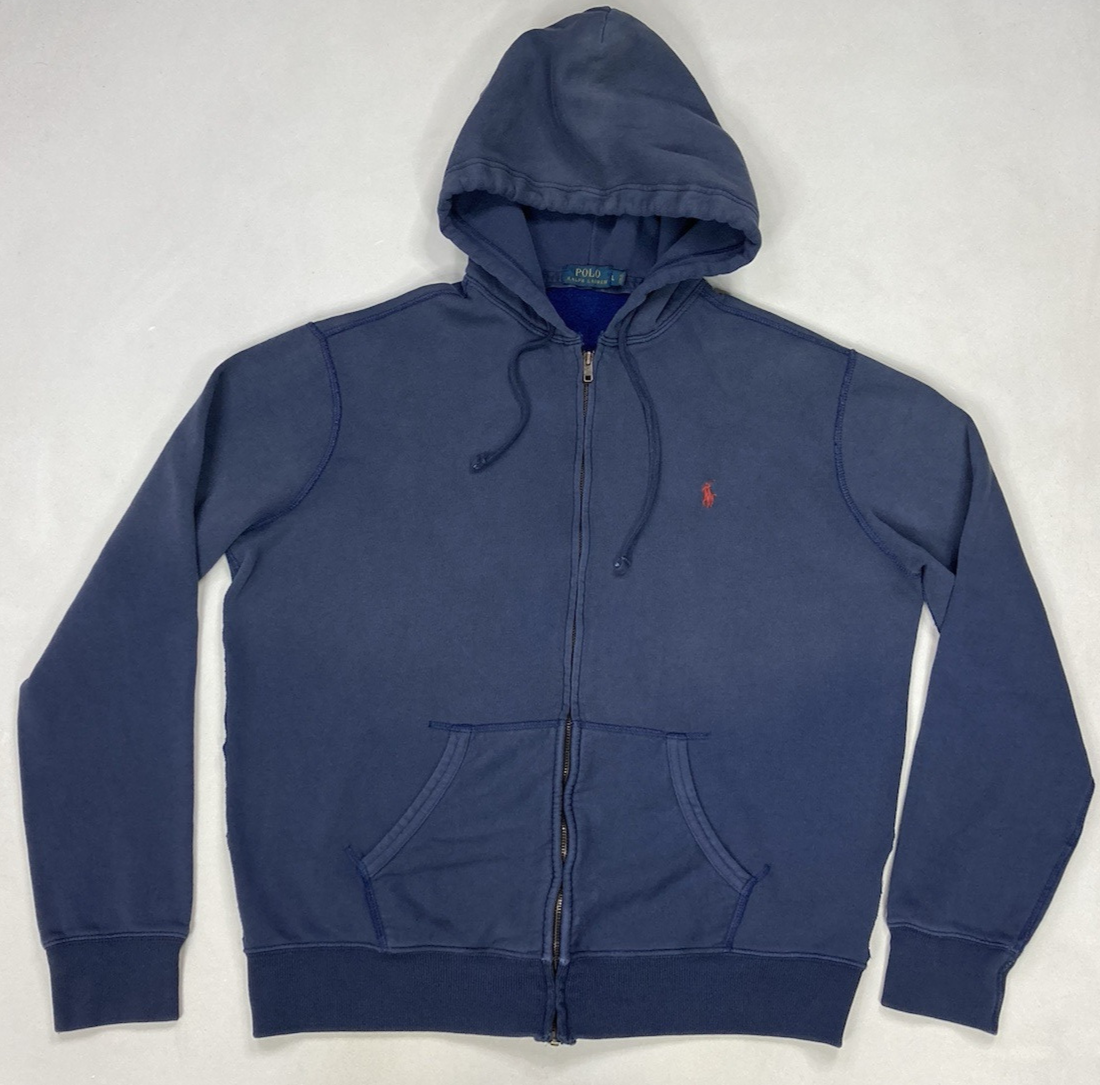 Polo Ralph Lauren Full Zip Felpa con Cappuccio Uomo Grande Blu Pony Rosso