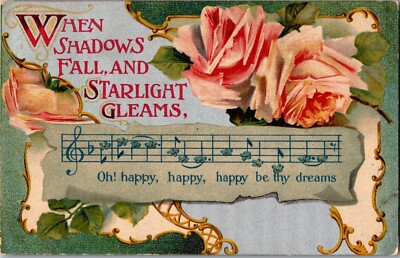 When Shadows Fall and Starlight Gleams, Music Vintage Postcard I48