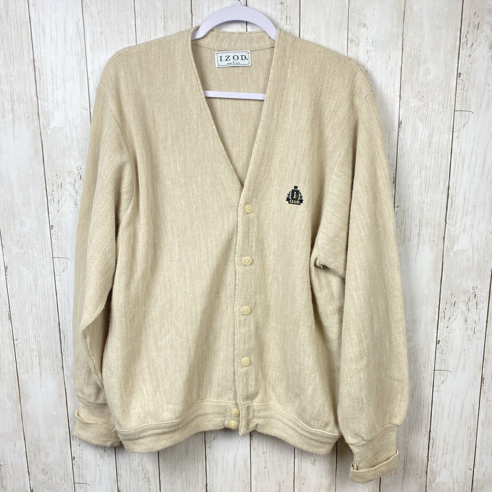 Vintage Izod Cardigan Large Open Knit MADE IN USA… - image 1