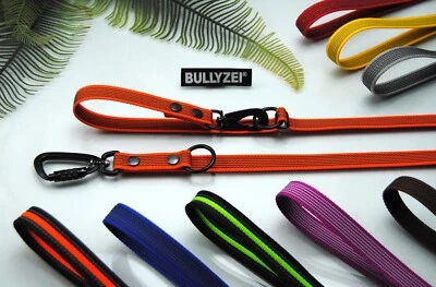 BULLYZEI XL V-Leine gummiert 4-fach verstellbar 20mm x 2,5m TWIST LOCK Sicherheitshaken