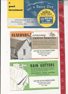 3 vintage blotters copper roofing, armco ingot iron, rain gutters 