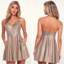 Lulus Keeps Getting Better Gold/ Metallic Skater Dress Size S