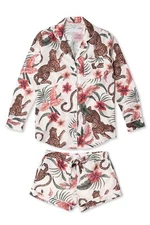 Desmond & Dempsey Soleia Cream Leopard Print Shirt Shorts Pyjamas Set Size XL