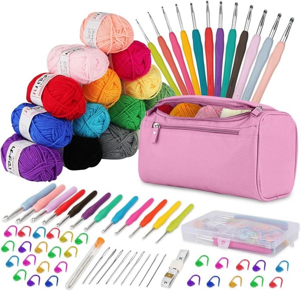 Yinva HäKelnadel Set 90 StüCk HäKelset 15Pcsx25G AnfäNger Ergonomisch Tragbare-image