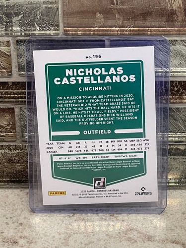 NICHOLAS CASTELLANOS ~ 2021 Panini Donruss Béisbol #196 Rosa Holo PWE - Imagen 3 de 3