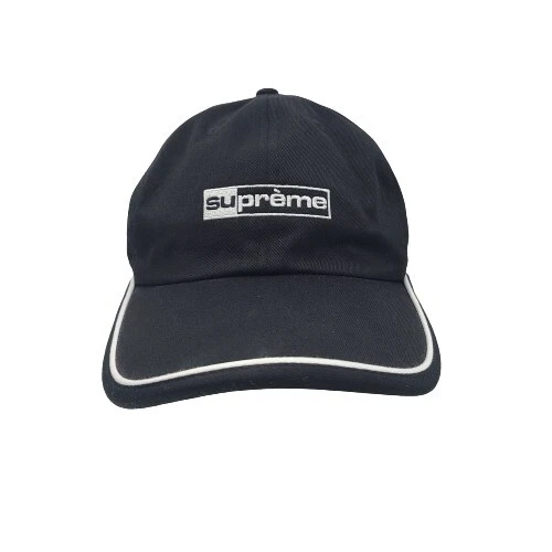 Supreme Piping 6 Panel Cap Hat Black White Piping Adjustable Strap