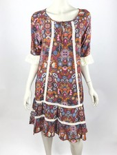 Matilda Jane Intermission Shift Dress Damask Floral Lace Bell Sleeve Women L NWT