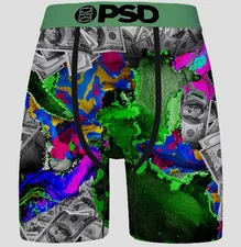 PSD Boxer Briefs 3 PACK Soft Microfiber MONEY MOSH $100 BENJAMINS DROPS BLACK 7"