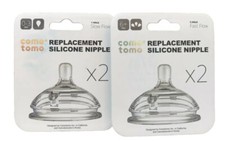 2-Packs Como Tomo Silicone Replacement Nipples 0-3mo Slow Flow  6 mo Fast Flow